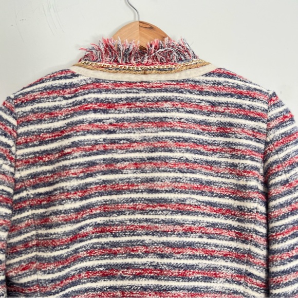ANTHROPOLOGIE x Boston Proper Multicolor Tweed Striped Fringe Chain Jacket Sz 2 - Picture 9 of 16